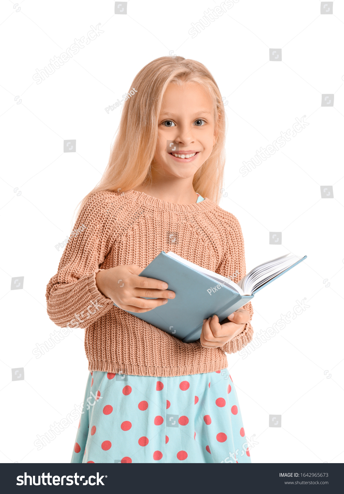 Little Girl Reading Book On White Stock Photo 1642965673 