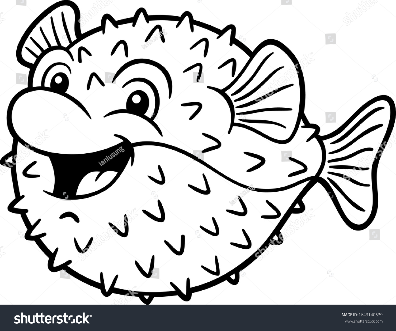 Cartoon Cute Smiling Puffer Fish Line Stock Vector (Royalty Free ...