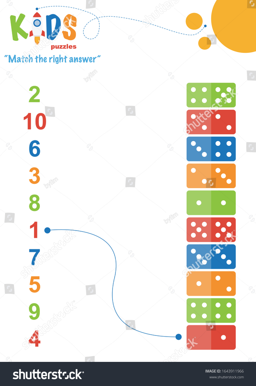 Learning Numbers Worksheet Math Worksheet Match Stock Vector ...