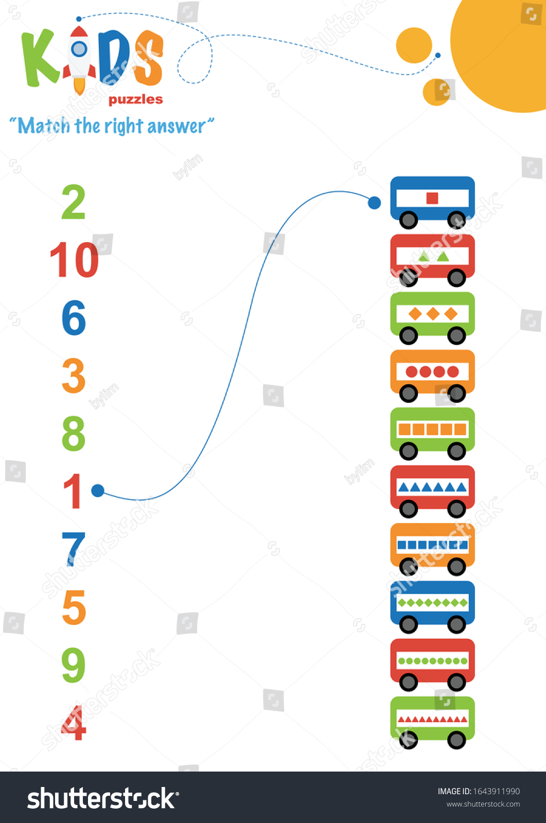 Learning Numbers Worksheet Math Worksheet Match Stock Vector ...