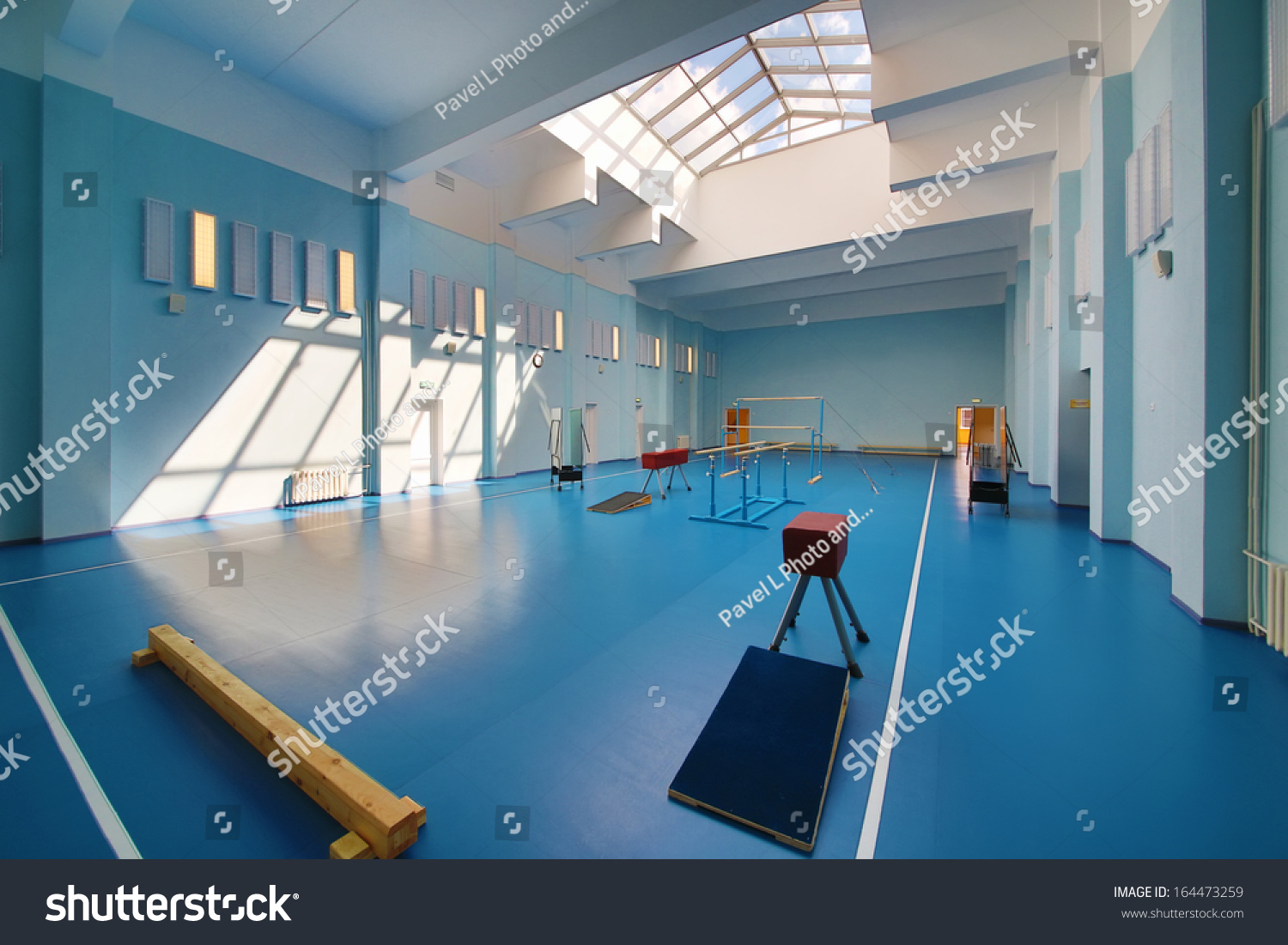 Empty School Gymnasium Blue Floor Exercise Stock Photo 164473259 ...