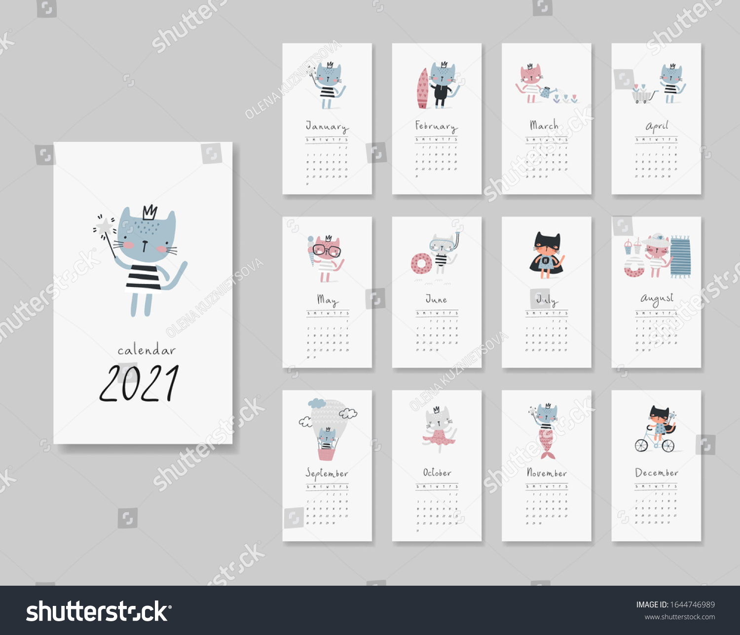 Calendar 2021 Templates Kitten Theme Design Stock Vector (Royalty Free ...