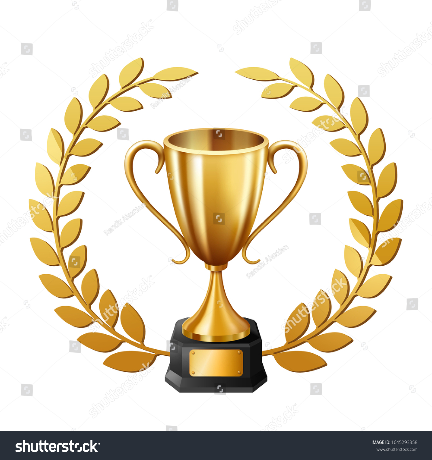 Realistic Golden Trophy Gold Laurel Wreath Stock Vector (Royalty Free ...