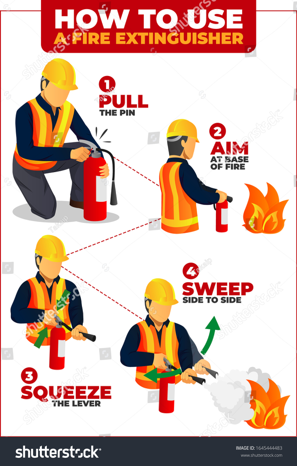 Vektor Stok How Use Fire Extinguisher Infographic Poster Tanpa Royalti 1645444483 Shutterstock 6220