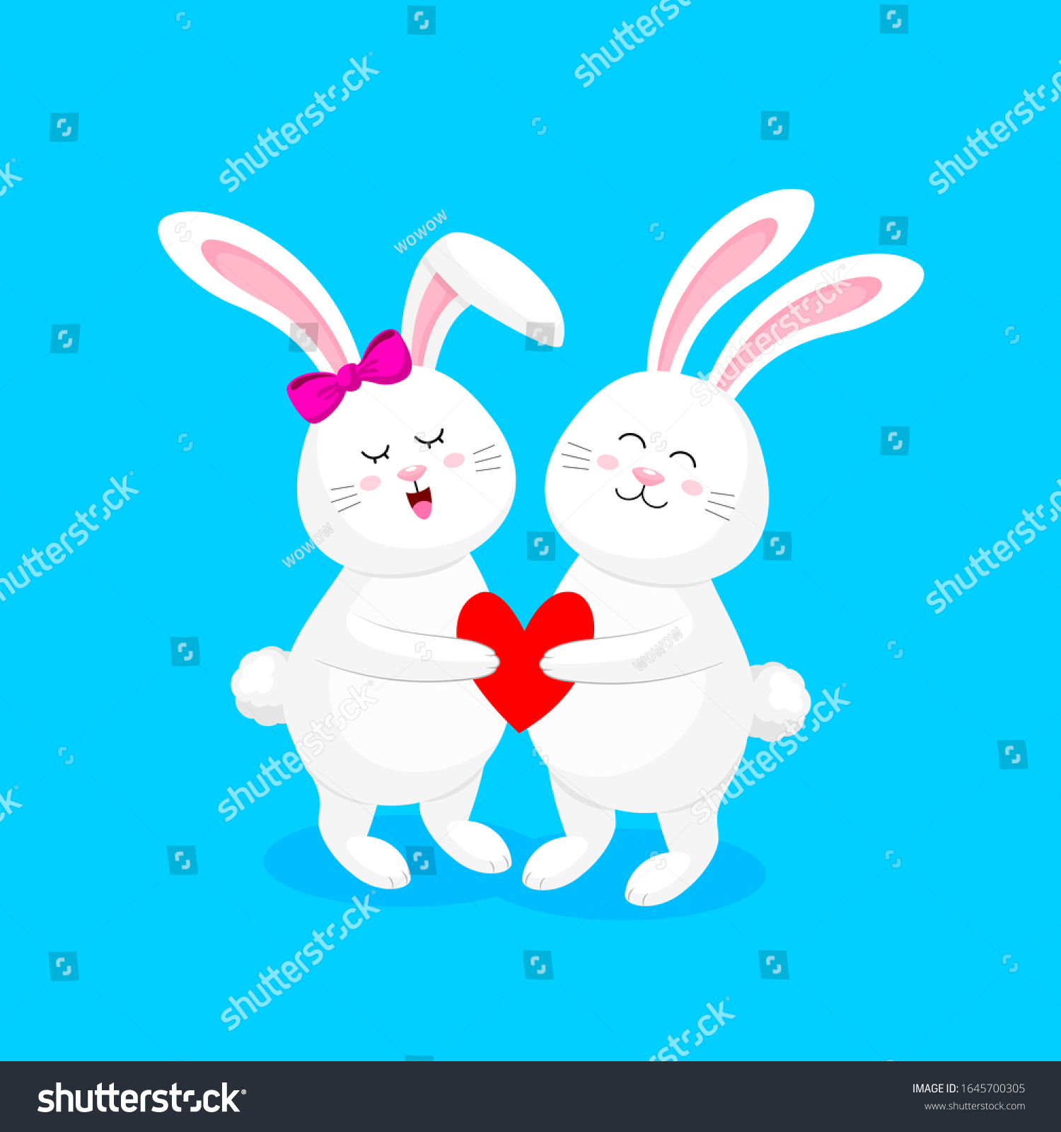 Cute Cartoon White Rabbits Holding Love Stock Vector (Royalty Free ...