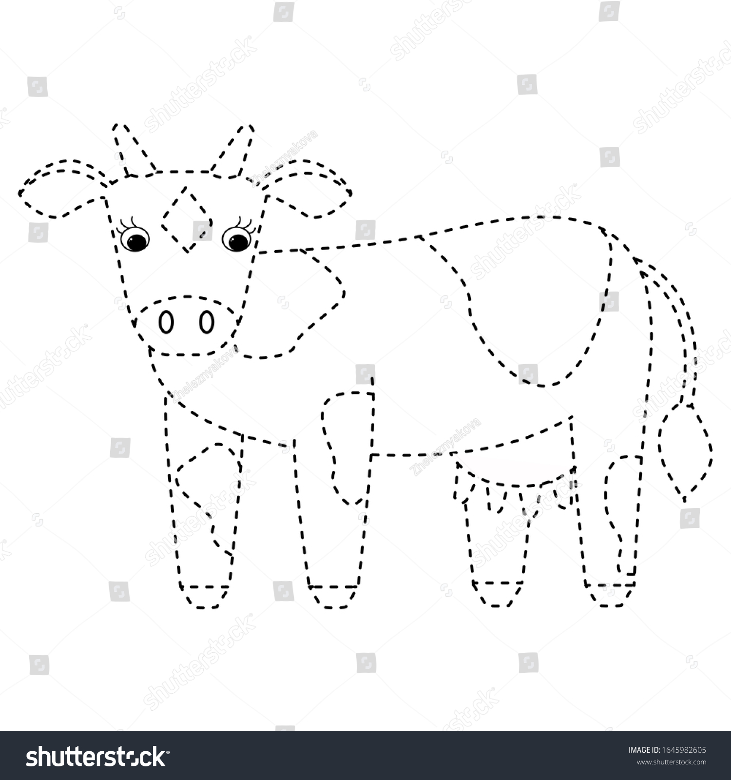 Simple Dotted Line Cow Childrens Coloring Stock Vector (Royalty Free