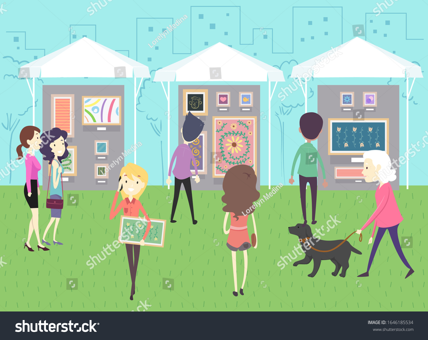 Illustration Man Woman Walking Around Park Stock Vector Royalty Free