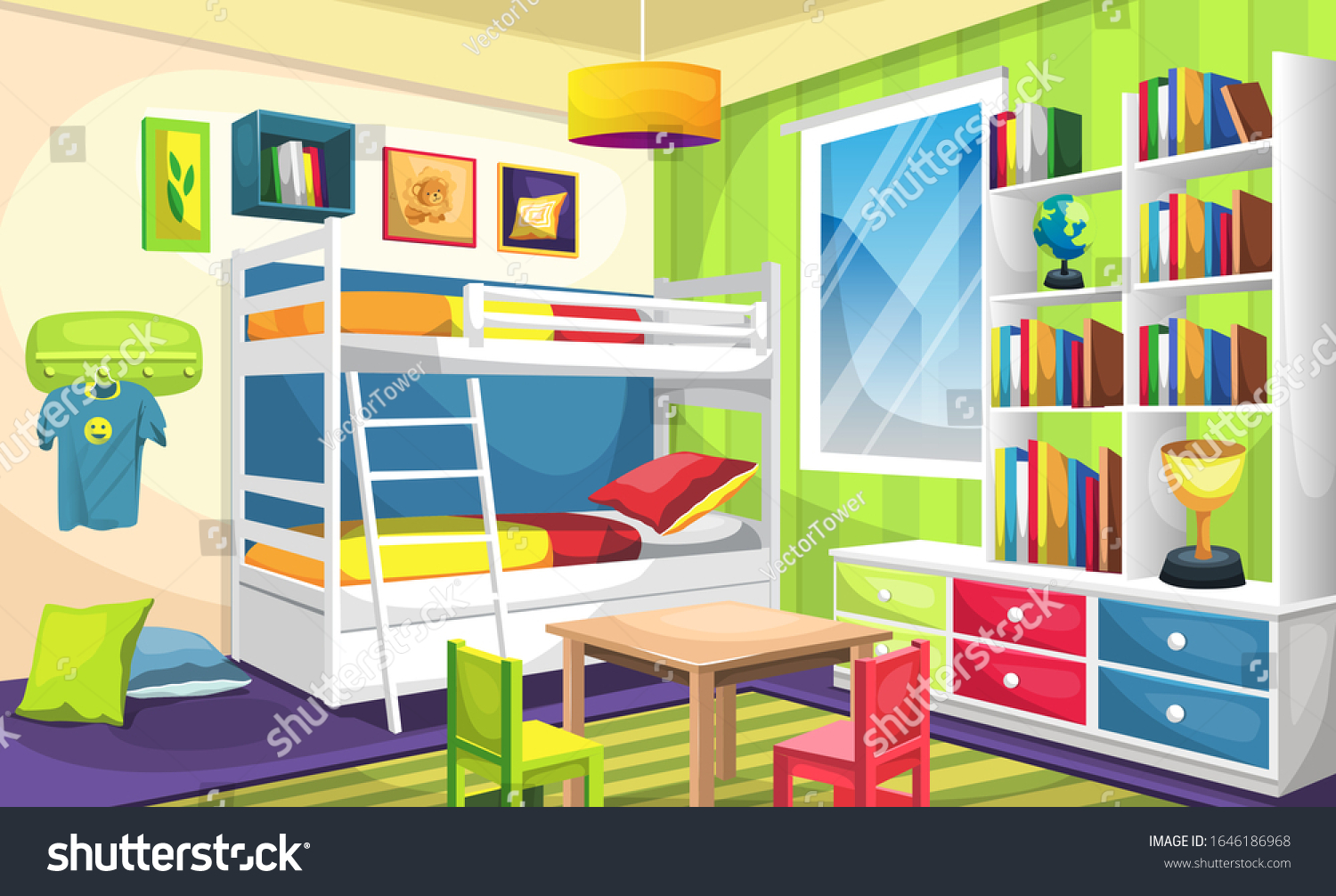 Рисунок комнаты детской с двухъярусной кроватью
