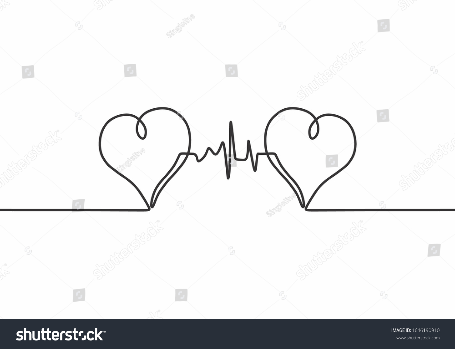 Continuous One Line Drawing Two Hears Stock Vector (Royalty Free ...