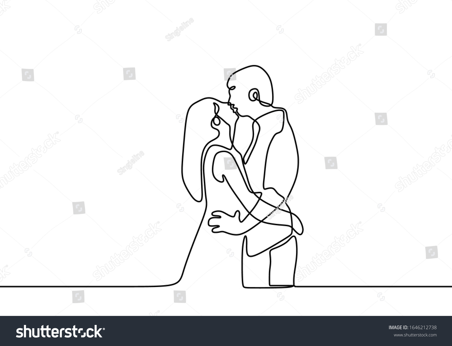 One Line Drawing Kissing Couple Love Stock Vector Royalty Free 1646212738 Shutterstock