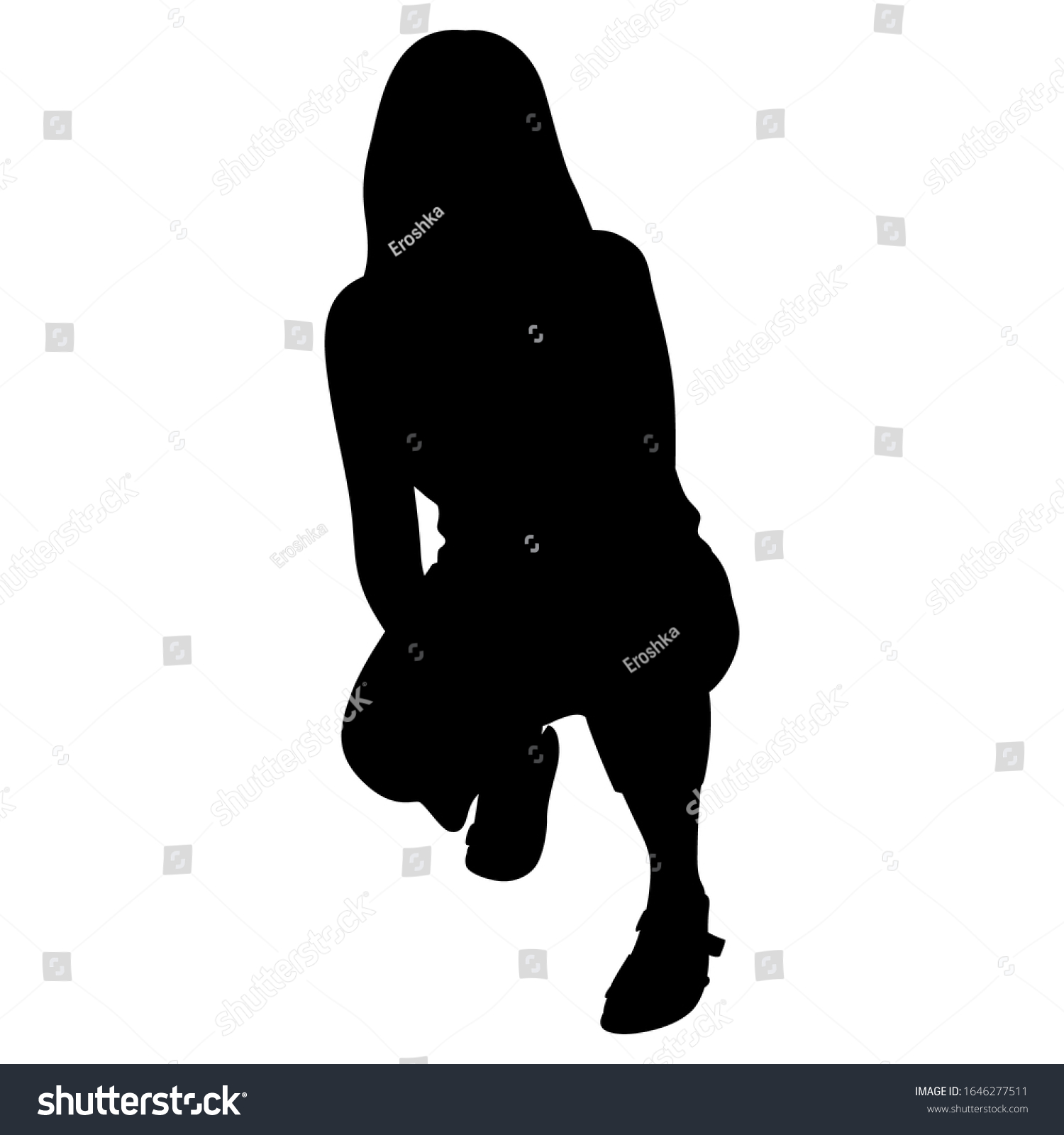 Silhouette Crouched Young Woman Long Hair Stock Vector (Royalty Free ...