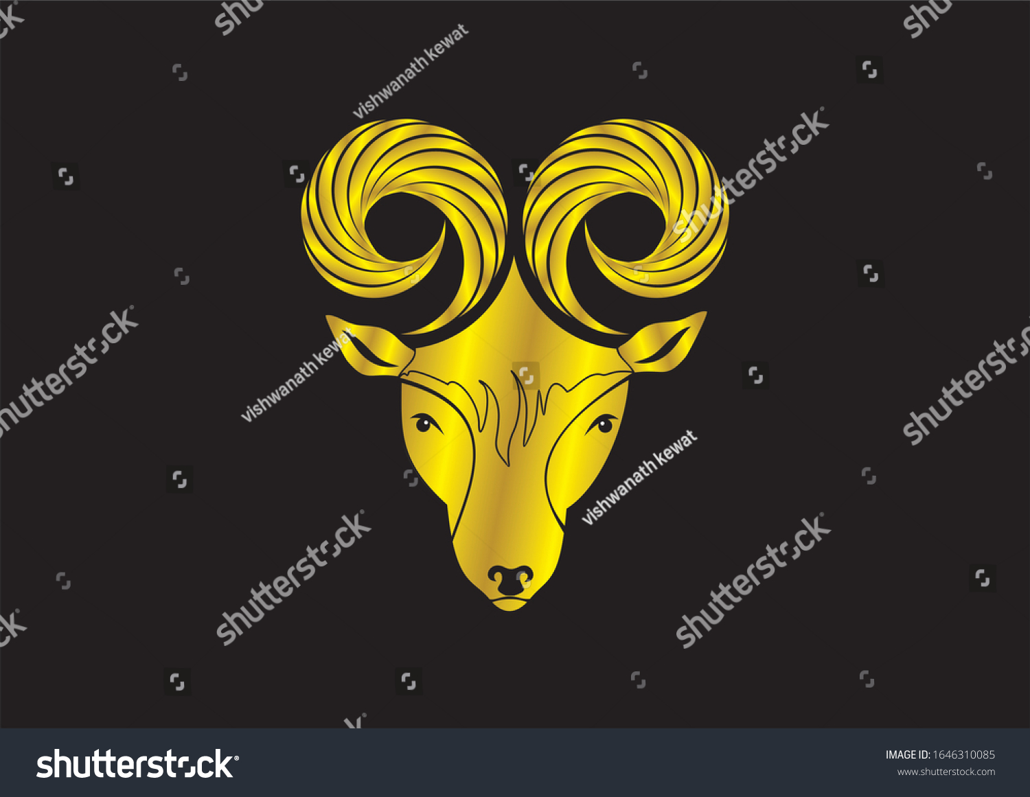 Golden Goat Head Image Black Background Stock Illustration 1646310085 ...