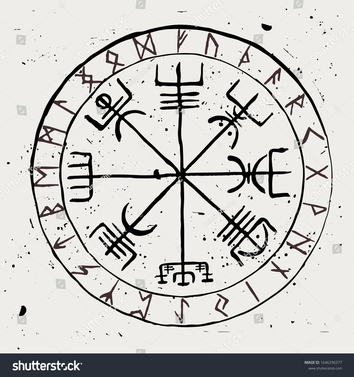 Vegvisir Protective Runic Talisman Travelers Compass Stock Vector ...