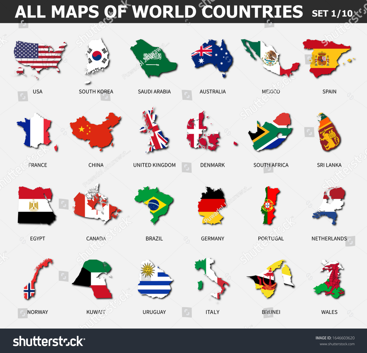 All Maps World Countries Flags Set Stock Vector (Royalty Free ...