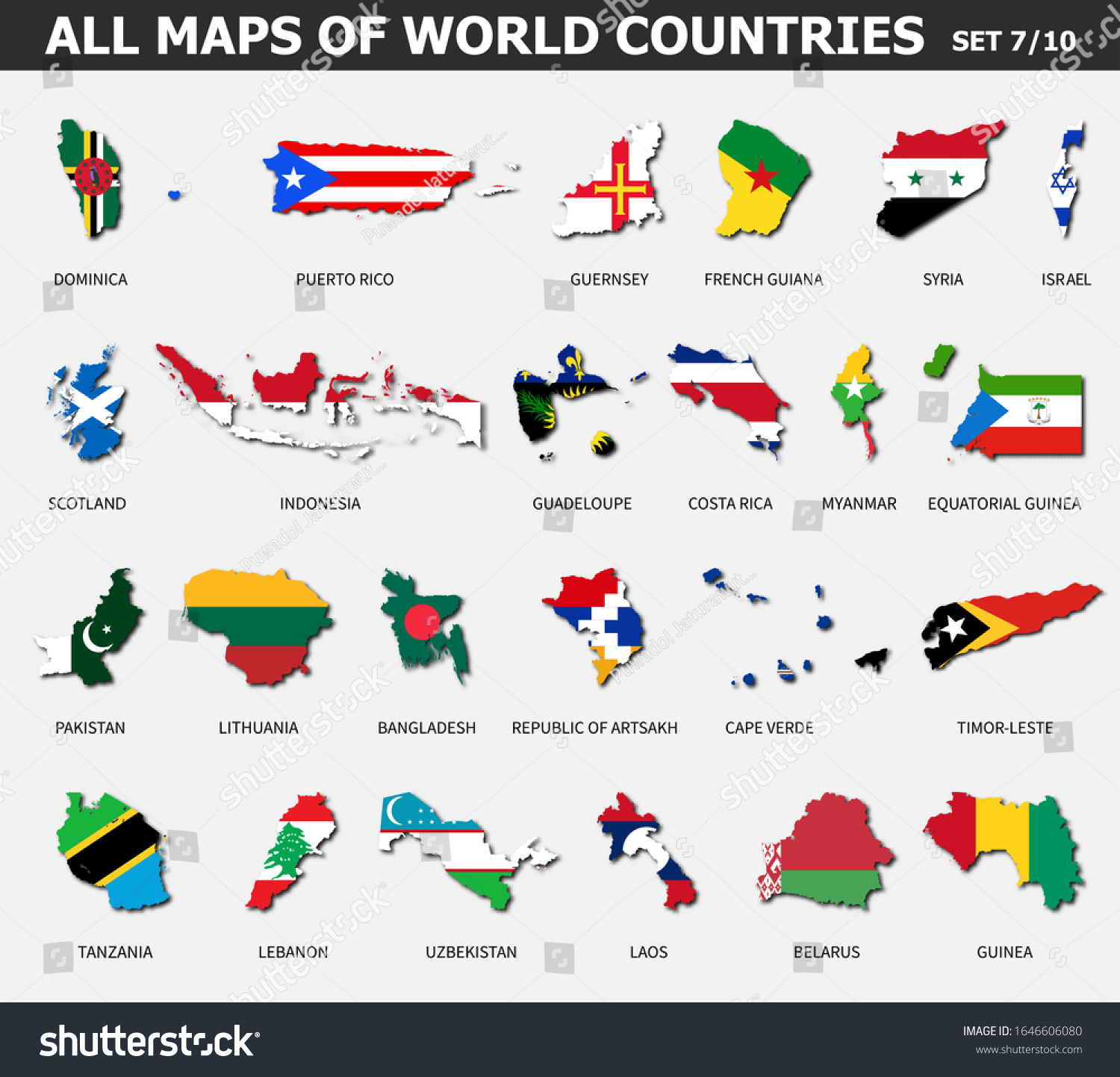 All Maps World Countries Flags Set Stock Vector (Royalty Free ...