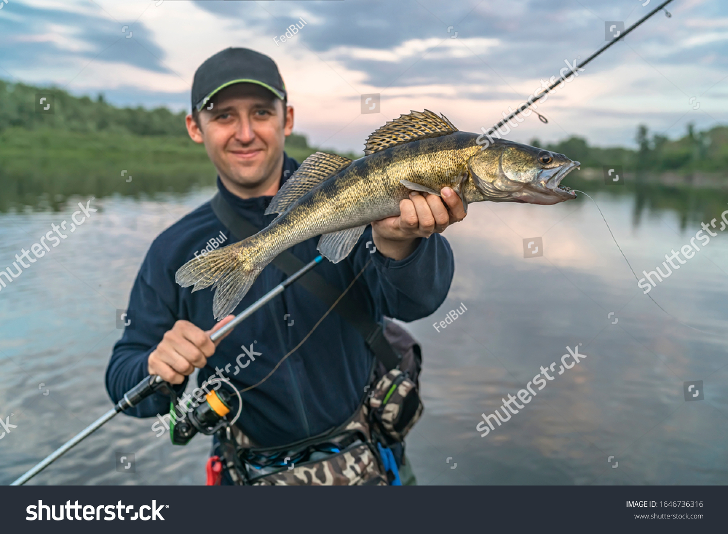 Walleye Fishing Happy Fisherman Zander Fish Stock Photo 1646736316 ...