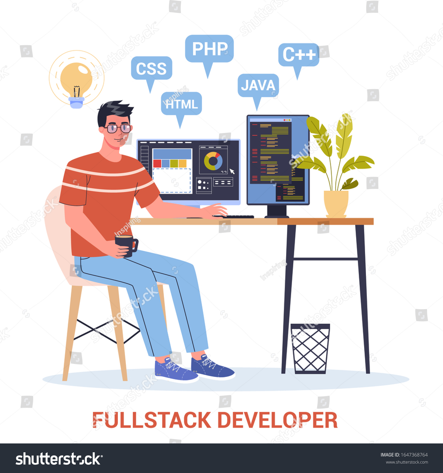 Vector Illustration Full Stack Developer Working Stock Vector Royalty Vector Illustration Full Stack Developer Working Stock Vector Royalty