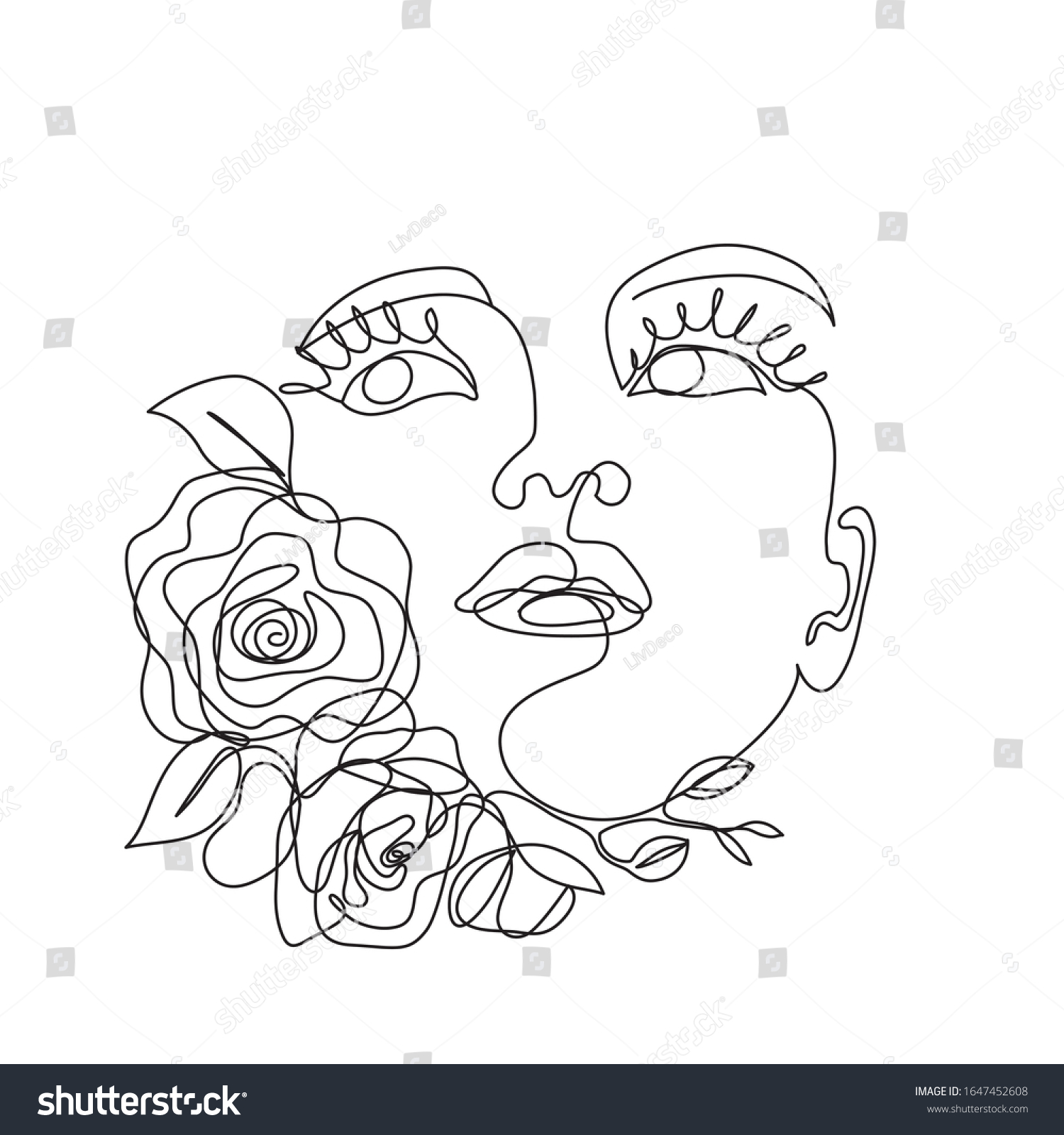 Woman Face Flowers One Line Drawing Stock Vector Royalty Free 1647452608 Shutterstock 5719