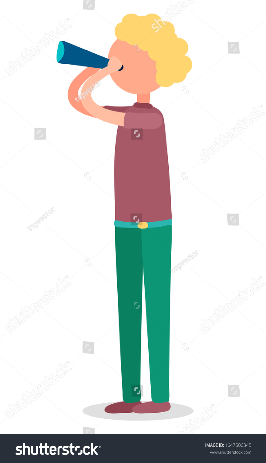 Man Standing Holding Spyglass Boy Adult Stock Vector (Royalty Free ...