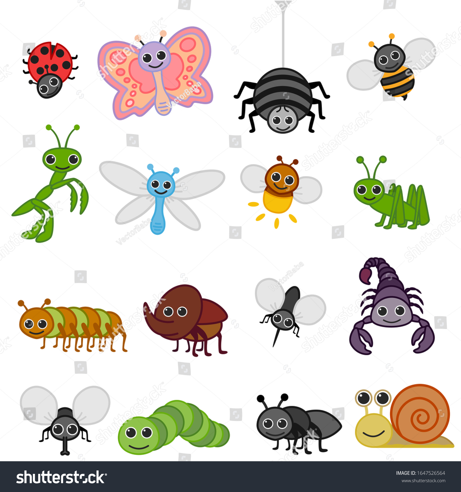 Vector Illustration Cute Cartoon Insects Collection Stock Vector ...