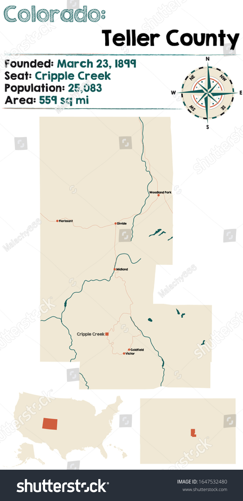 Large Detailed Map Teller County Colorado Stock Vector Royalty Free 1647532480 Shutterstock 2672