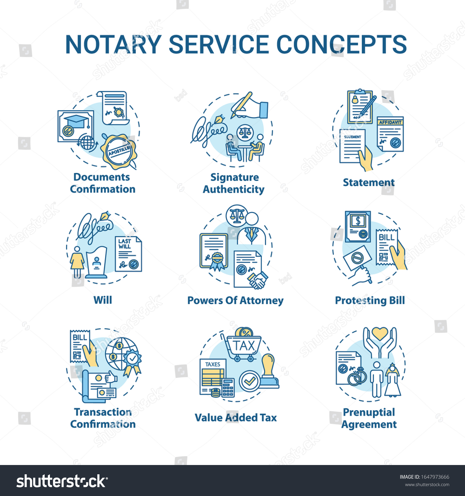 Notary Services Concept Icons Set Legislation Stock Vector (Royalty ...