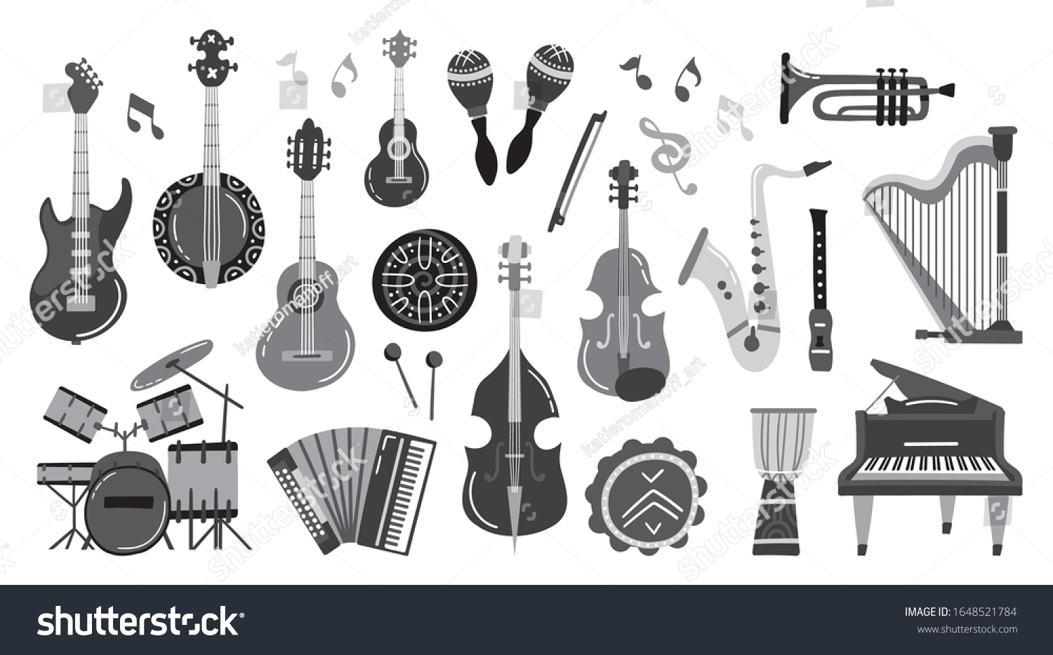 Set Cartoon Musical Instruments Vector Illustration Stock Vector ...