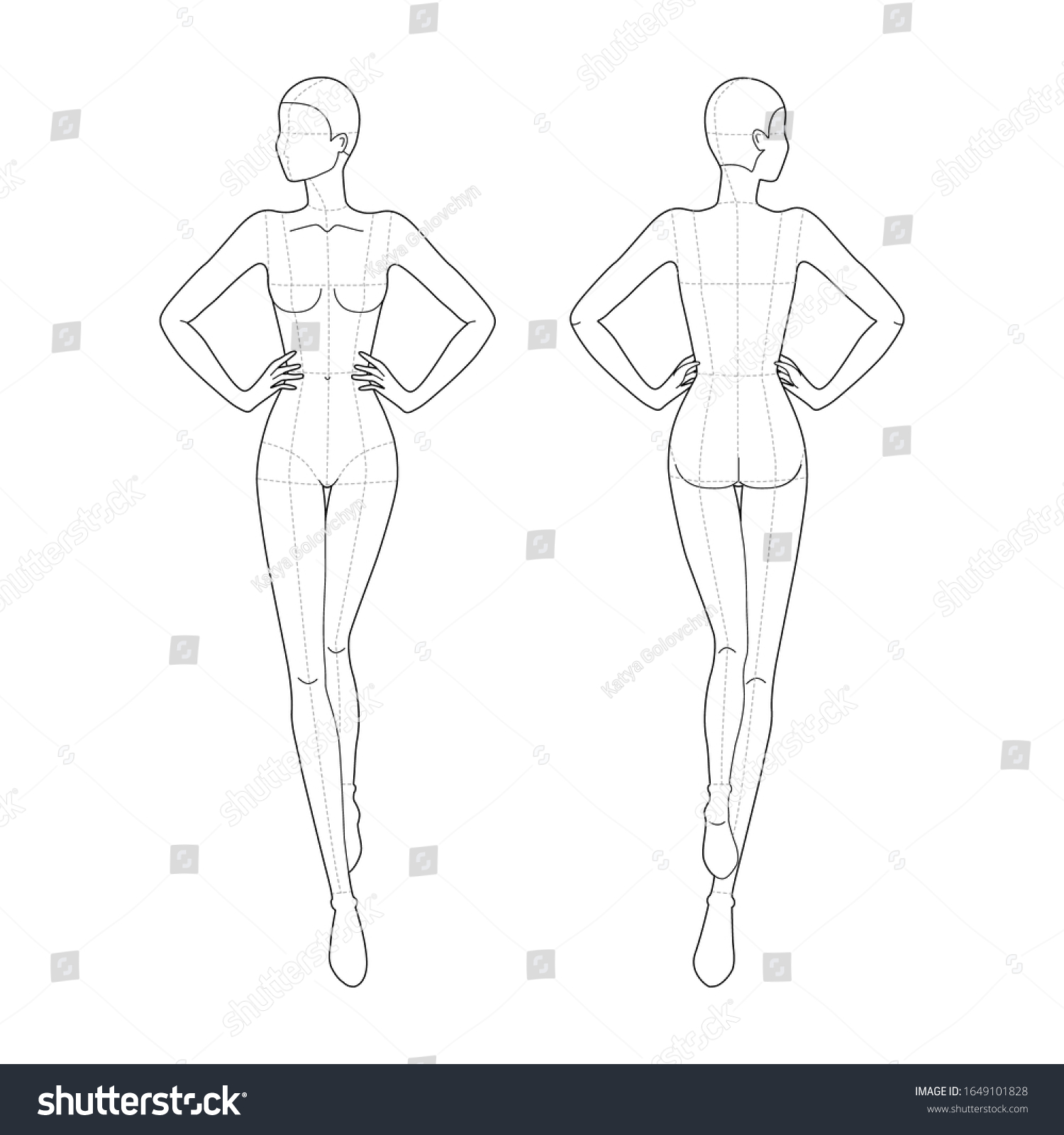 Fashion Template 9 Head Technical Drawing Stock Vector (Royalty Free ...