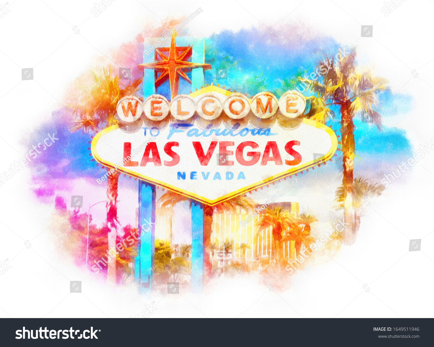 Las Vegas Sign Watercolor Illustration Nevada Stock Illustration ...