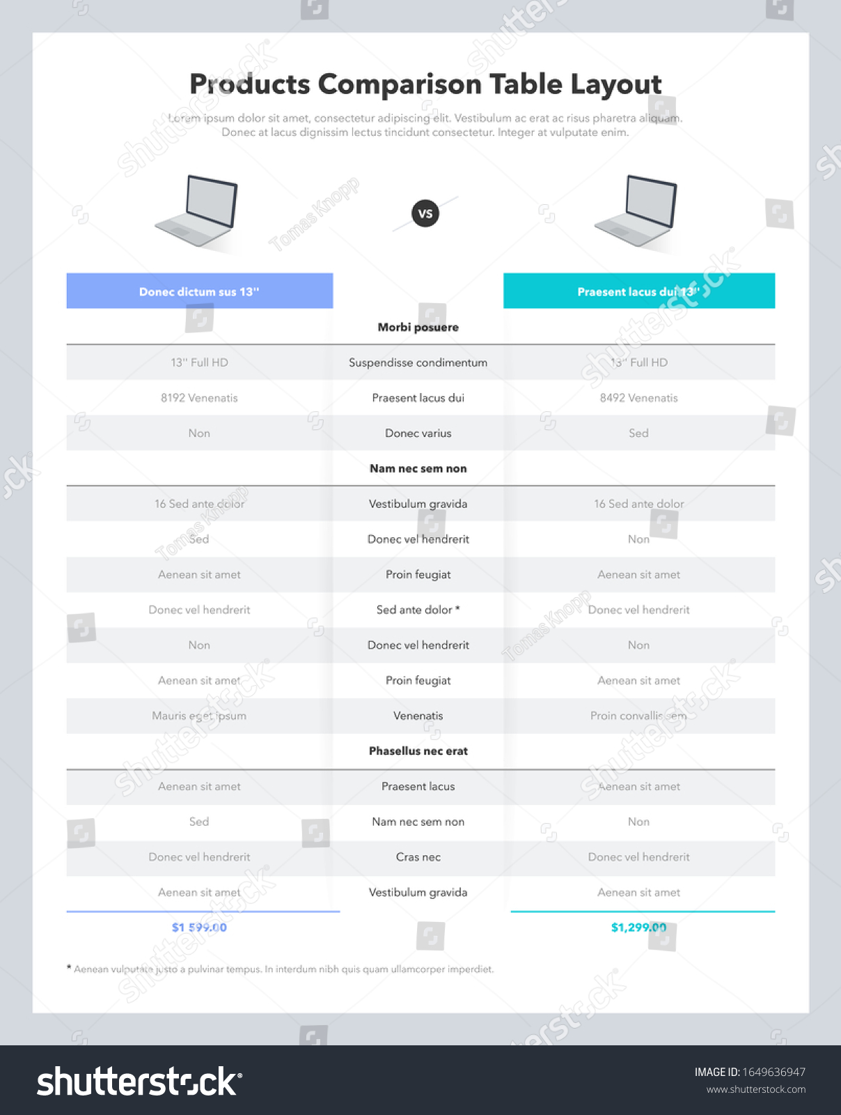Stock vektor „Two Products Comparison Table Layout Place“ (bez ...
