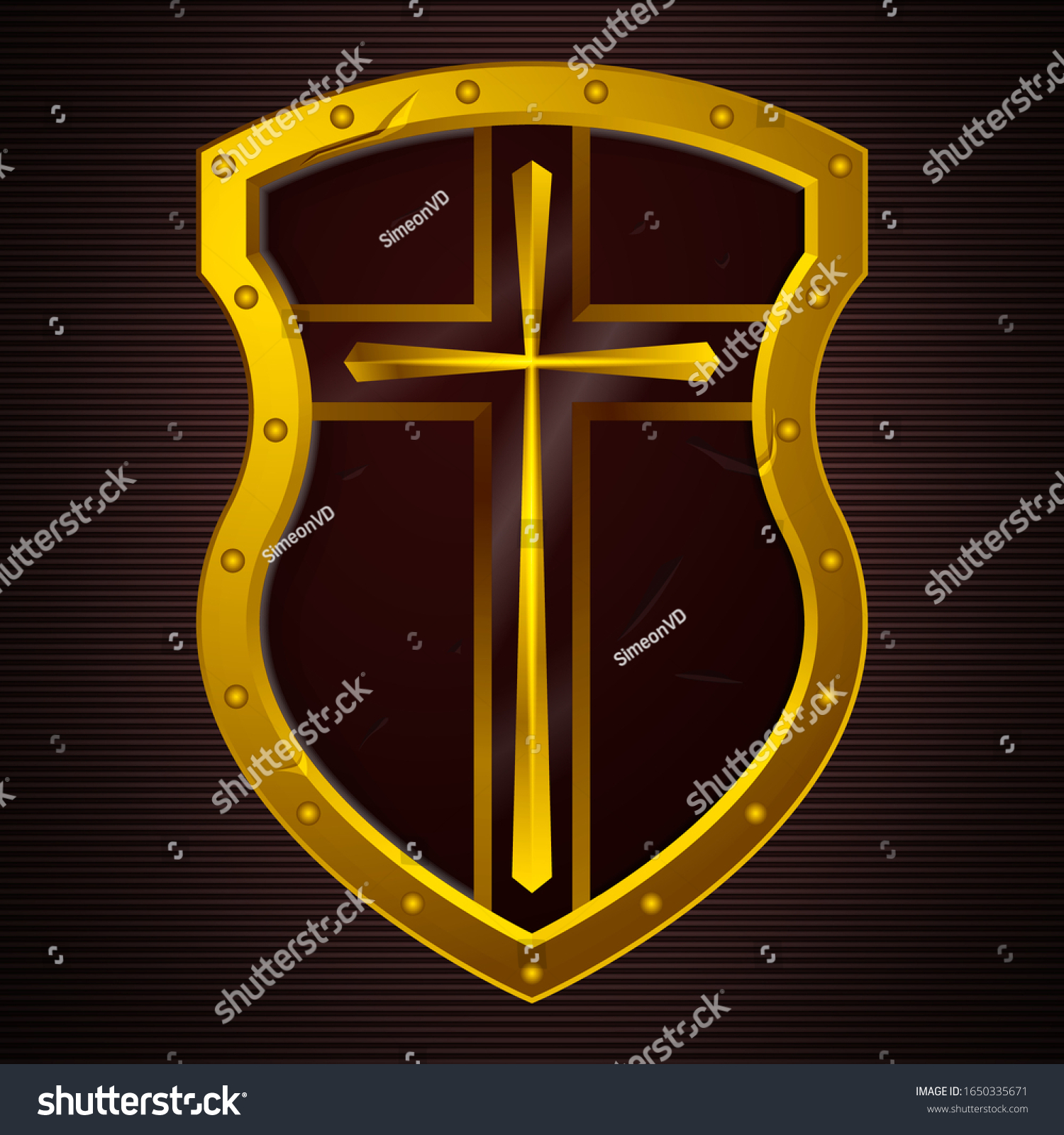 Golden Christian Cross Shield Faith Church Stock Vector (royalty Free 