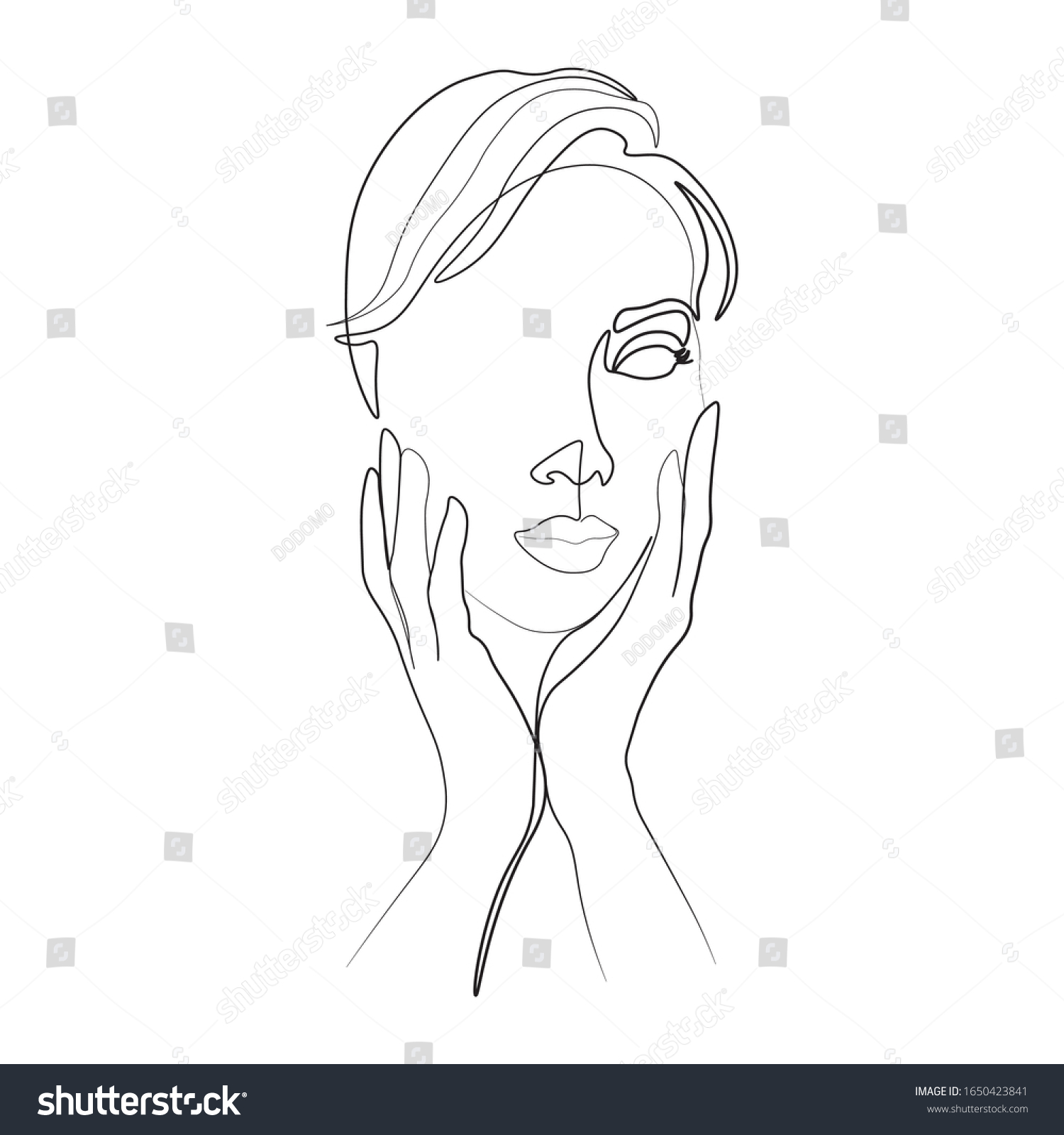 Continuous Line Drawing Set Faces Hairstyle Stock Vector (Royalty Free ...