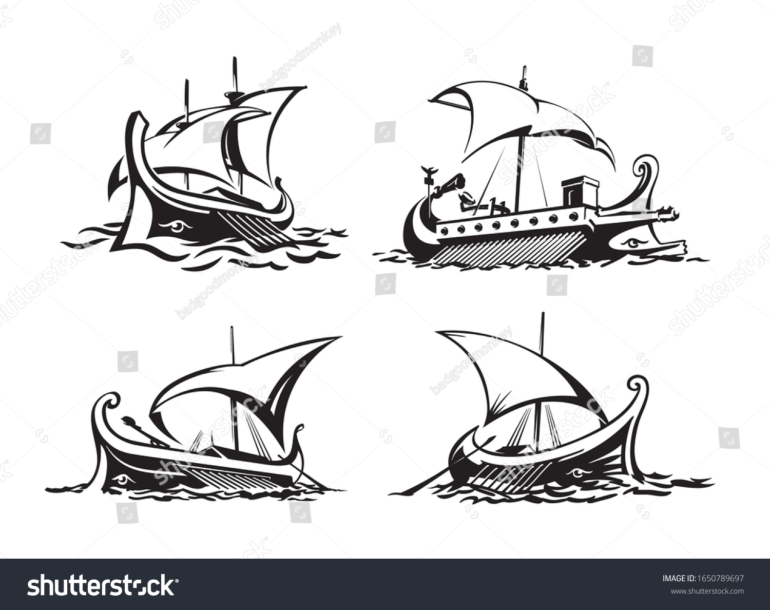 Greek Roman Ancient Trireme Sail Ship Stock Vector (Royalty Free ...