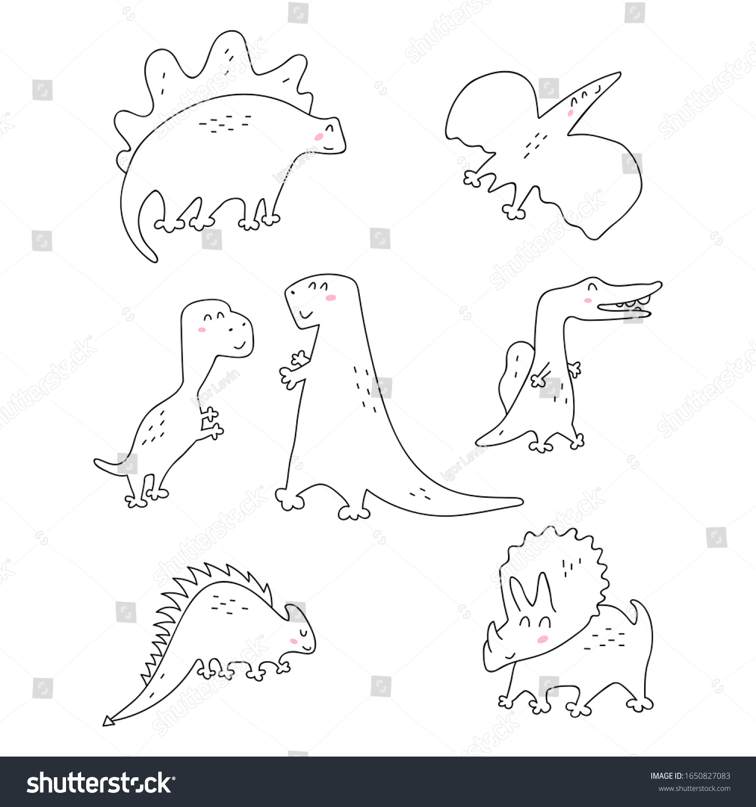 Set Dinosaurs Vector Hand Drawn Outline Stock Vector (Royalty Free ...