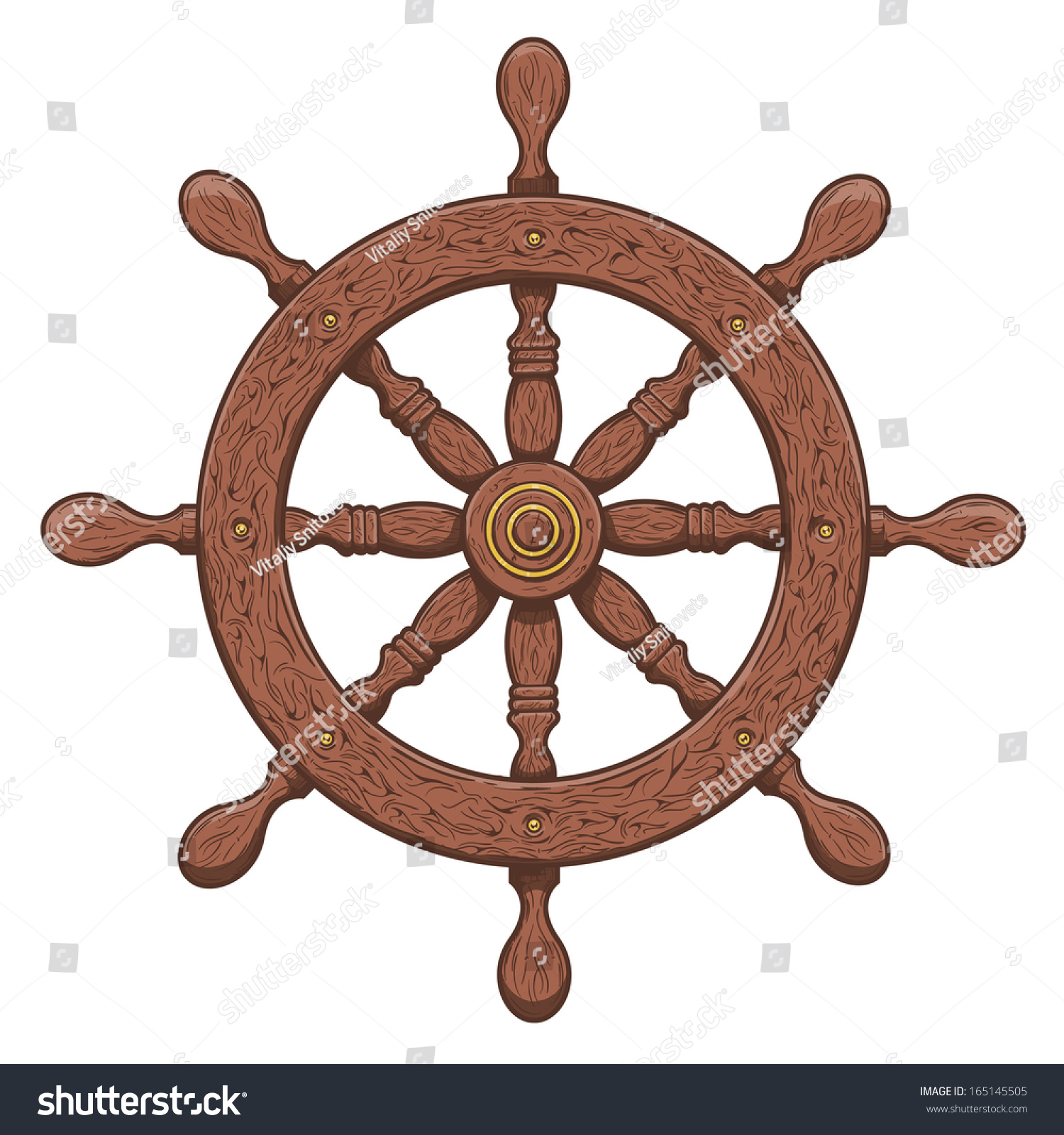 Detailed Brown Outlines Nautical Rudder Isolated Stock Vector (Royalty ...