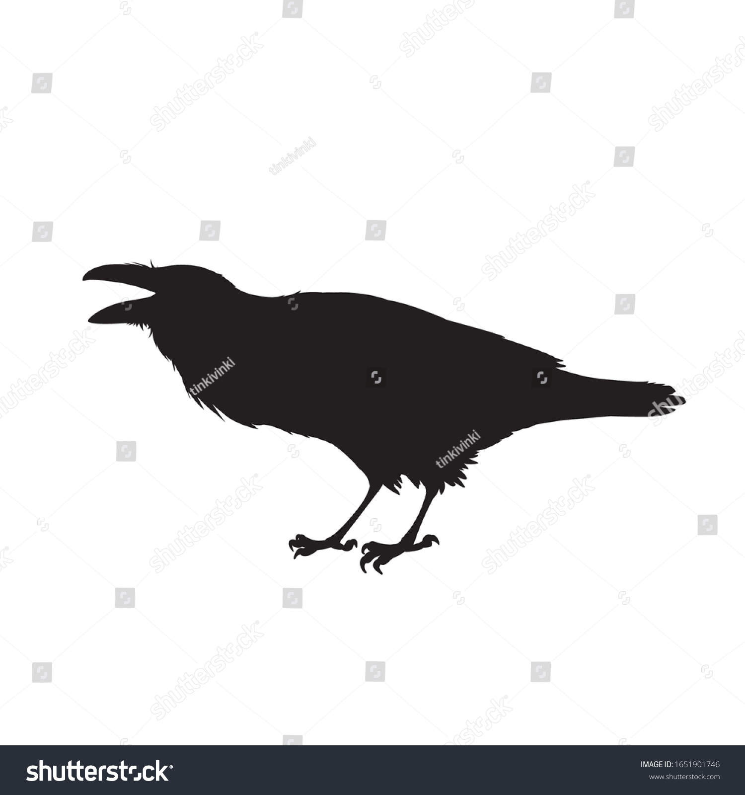 Realistic Raven Sitting Cawing Monochrome Vector Stock Vector (Royalty ...