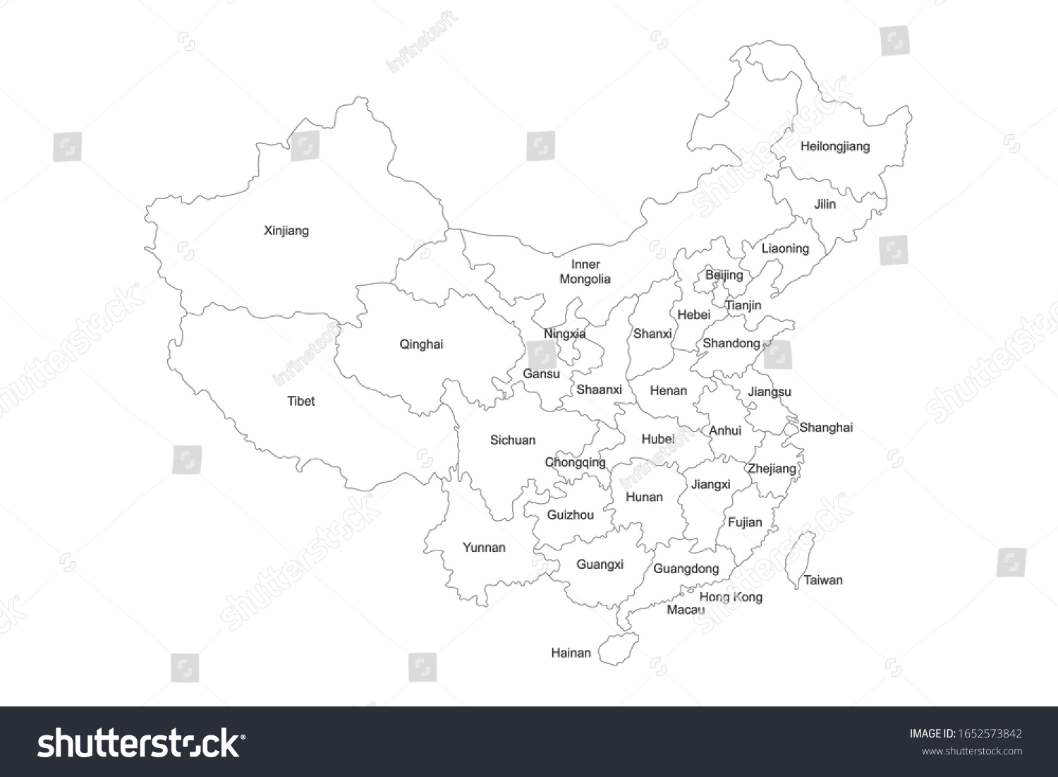 China Provinces Map Name Labels Vector Stock Vector (Royalty Free ...