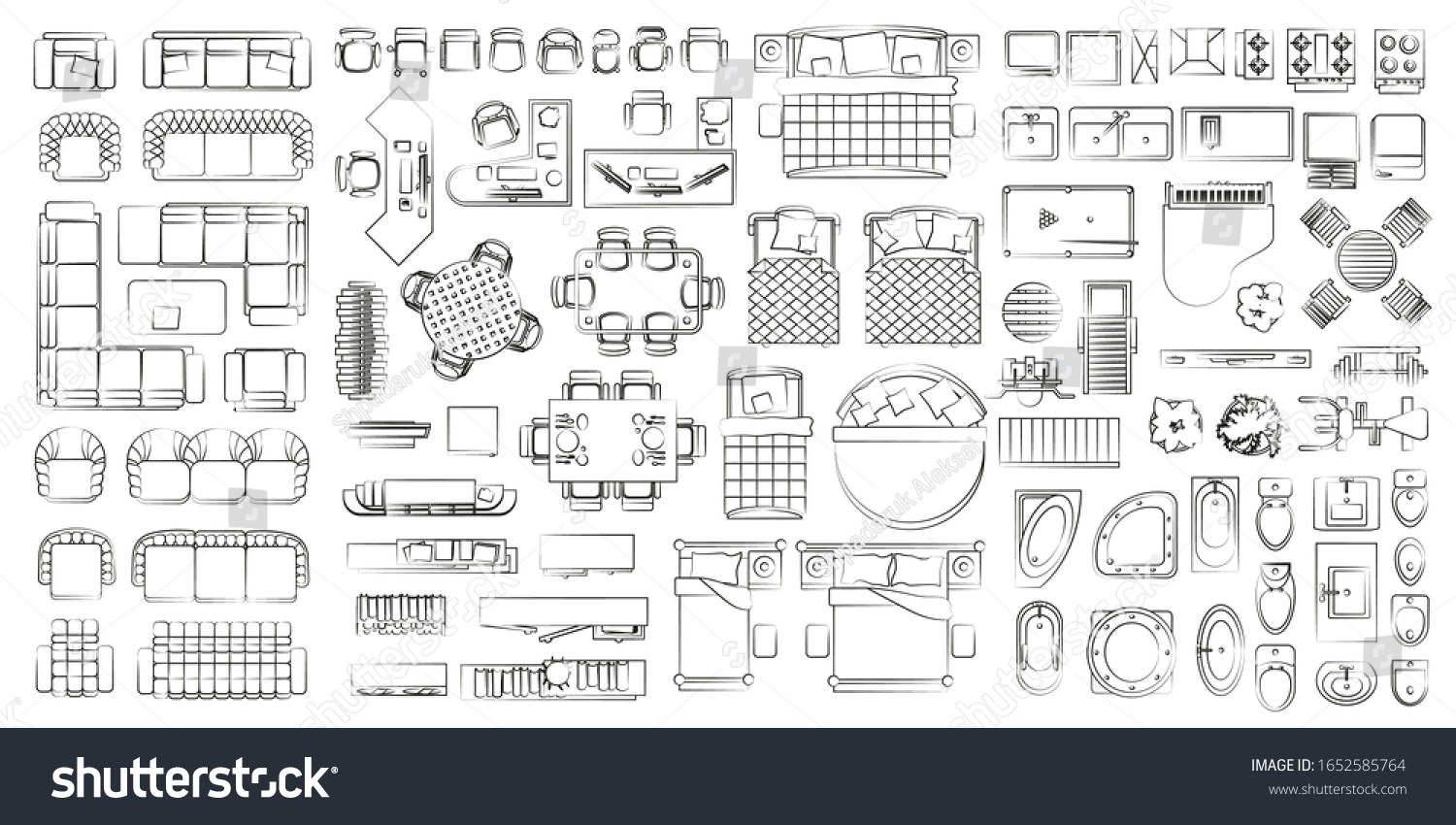 Set Linear Icons Interior Top View Stock Vector (royalty Free 