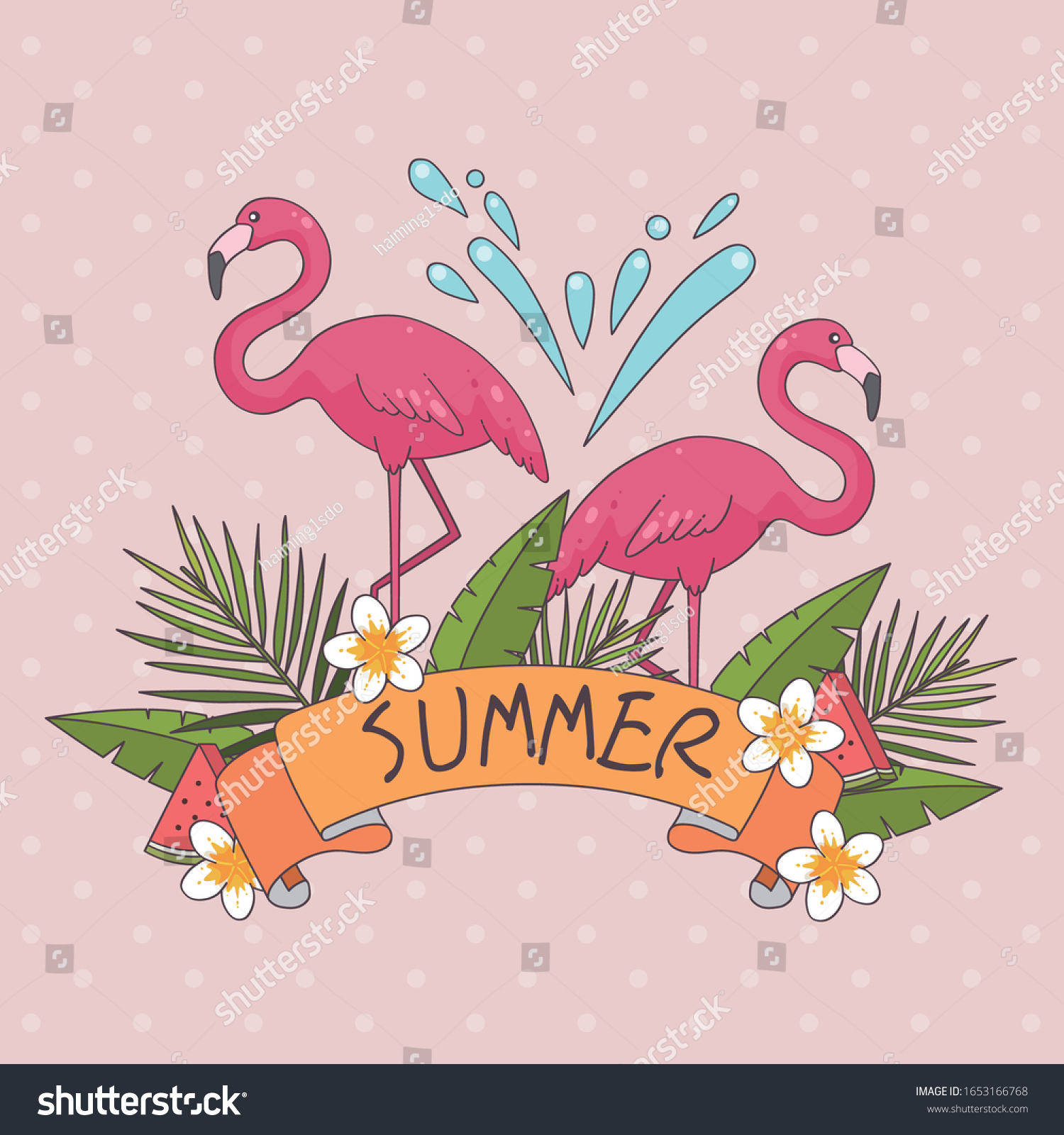 Creative Summer Flamingo Flowers Plants Vector Stock Vector (royalty 