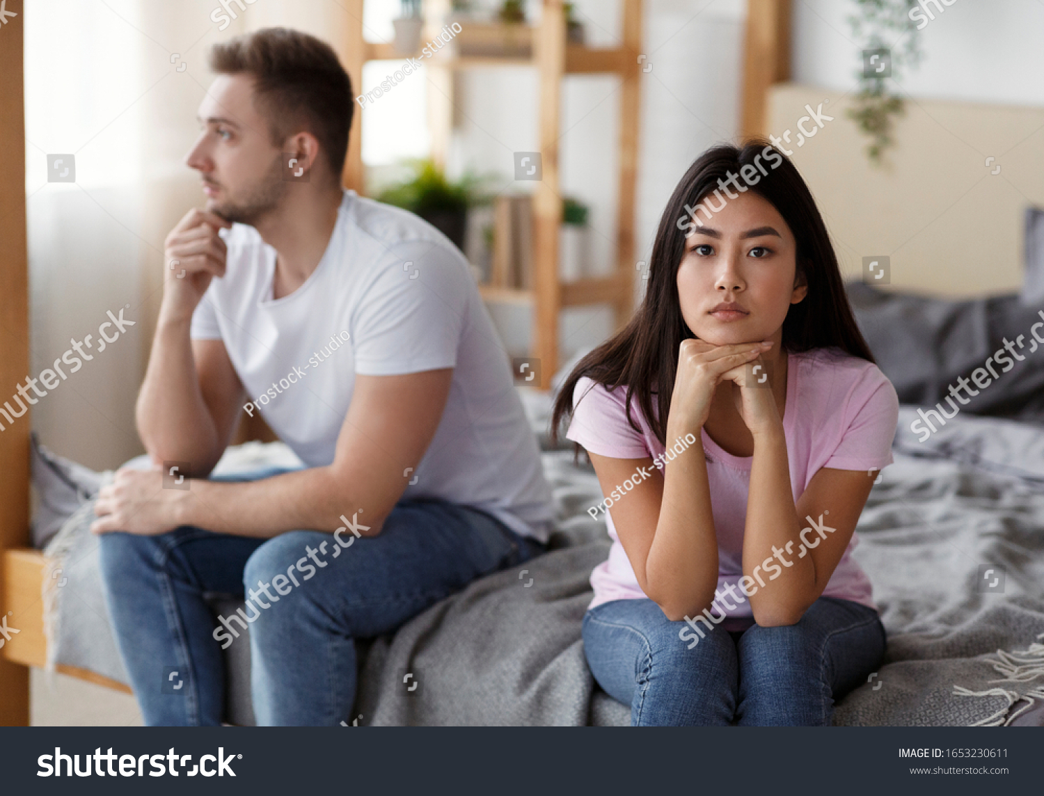 Unhappy Marriage Sad Asian Wife Sitting