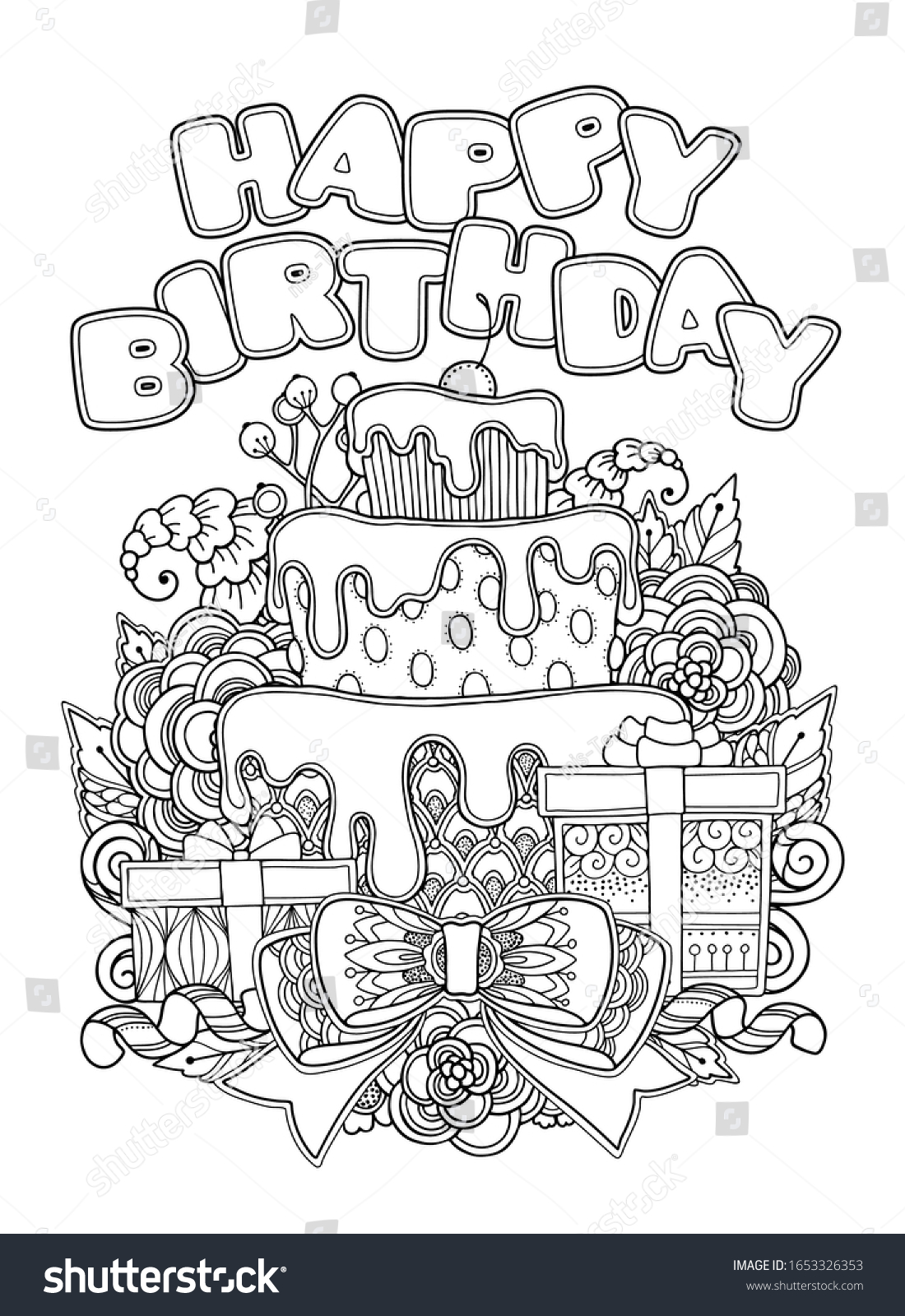 Happy Birthday Composition Doodle Style Floral Stock Vector (Royalty ...