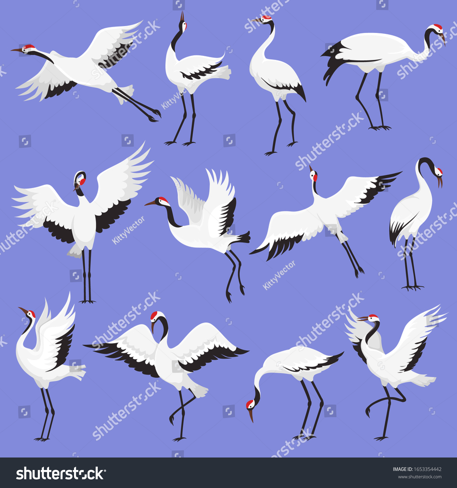 Crane Birds Red Crowns Vector Illustration Stock Vector (Royalty Free ...