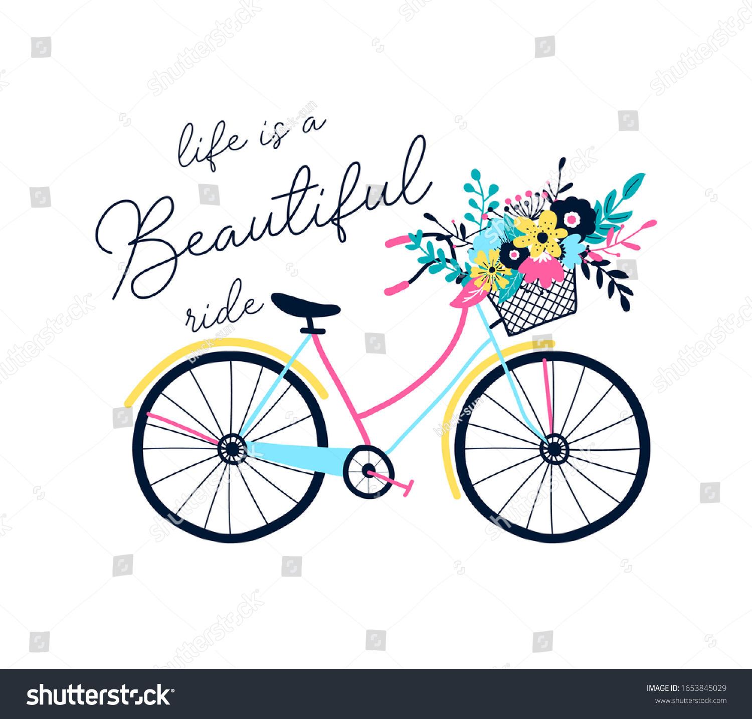 Hand Drawing Print Design Bicycle Slogan Stock Vector (Royalty Free ...