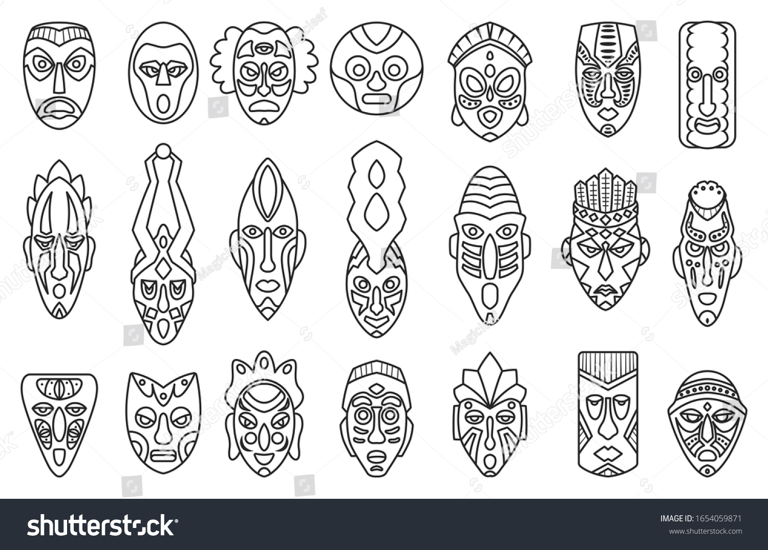 African Mask Outline Set Icontribal African Stock Vector (Royalty Free