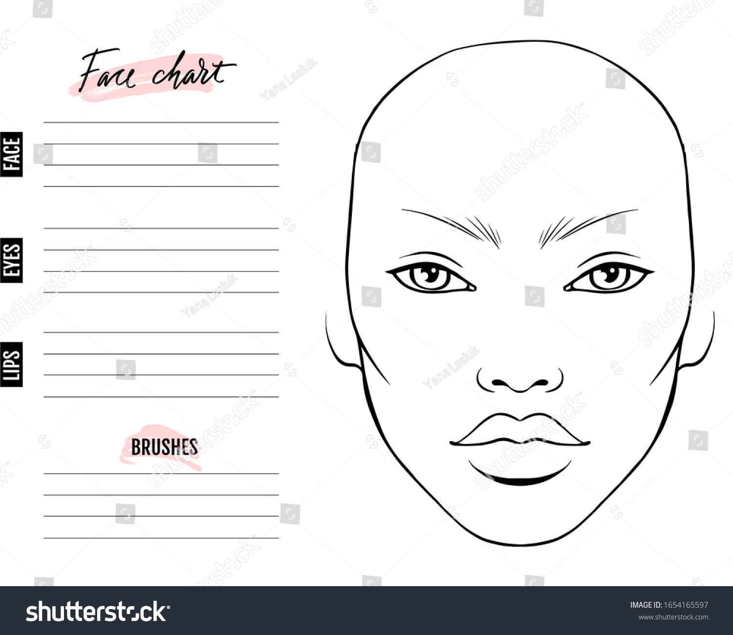 Face Chart Blank Makeup Artist Vector Stock Vector (Royalty Free ...