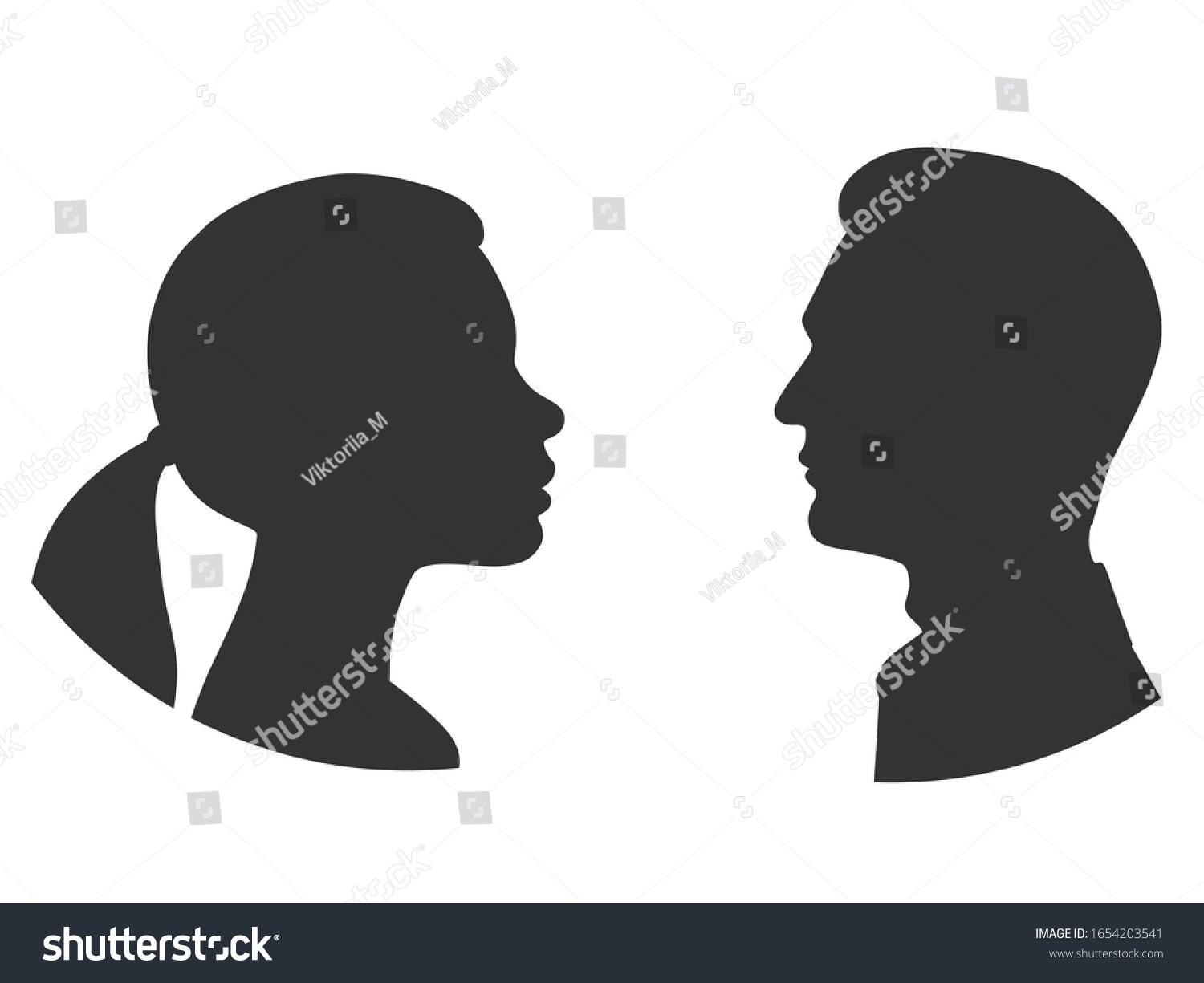Vektor Stok Silhouettes Man Woman Face Face Outlines Tanpa Royalti 1654203541 Shutterstock 0251