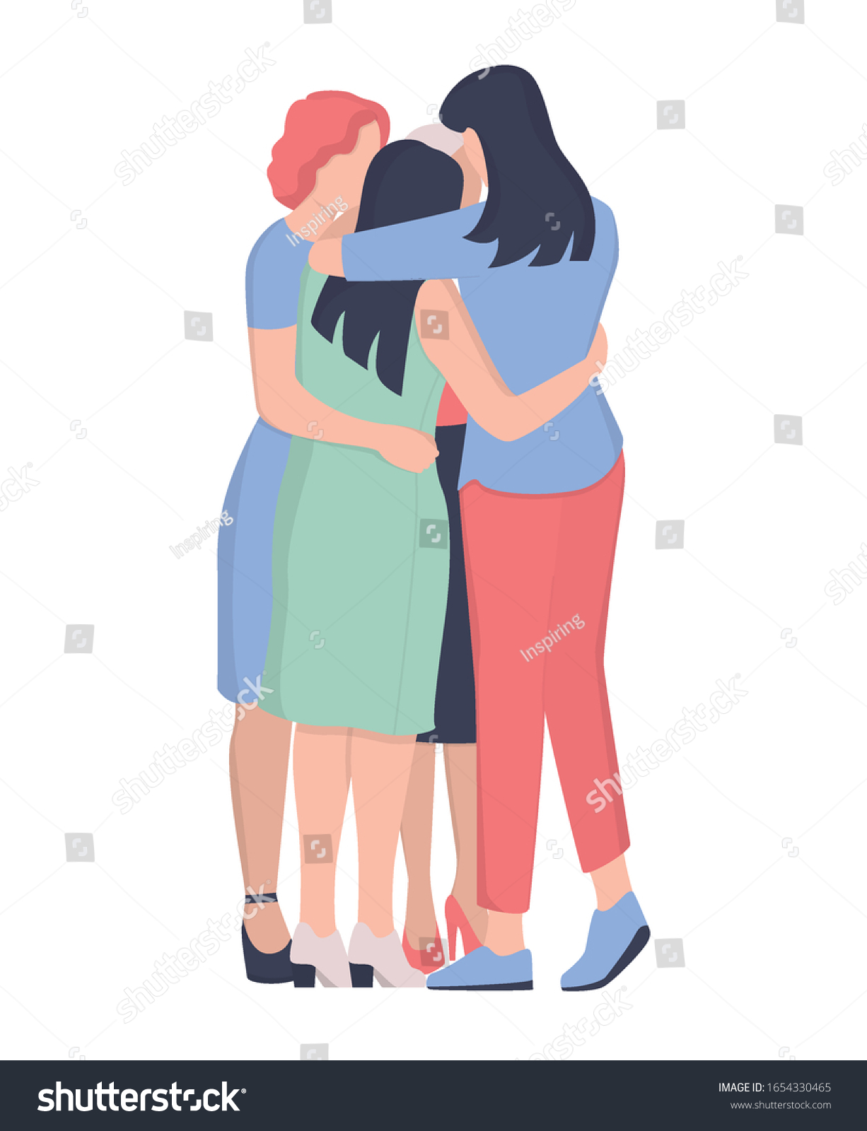 Women Group Hugging Together Female Character Stock Vector Royalty Free 1654330465 Shutterstock 2398