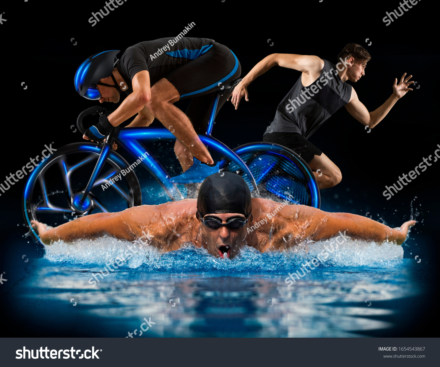 Triathlon Sport Collage Man Running Swimming Stock Photo 1654543867 ...