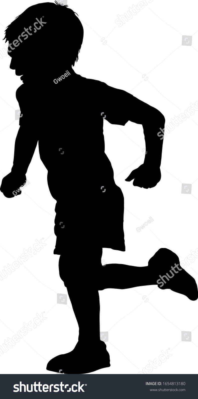 Silhouette Young Boy Running Around Playfully Stock Vector (Royalty ...