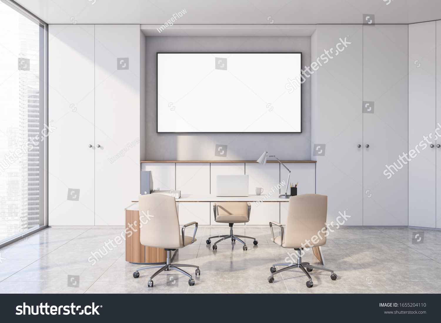 Interior Stylish Boss Office White Walls Stock Illustration 1655204110 ...